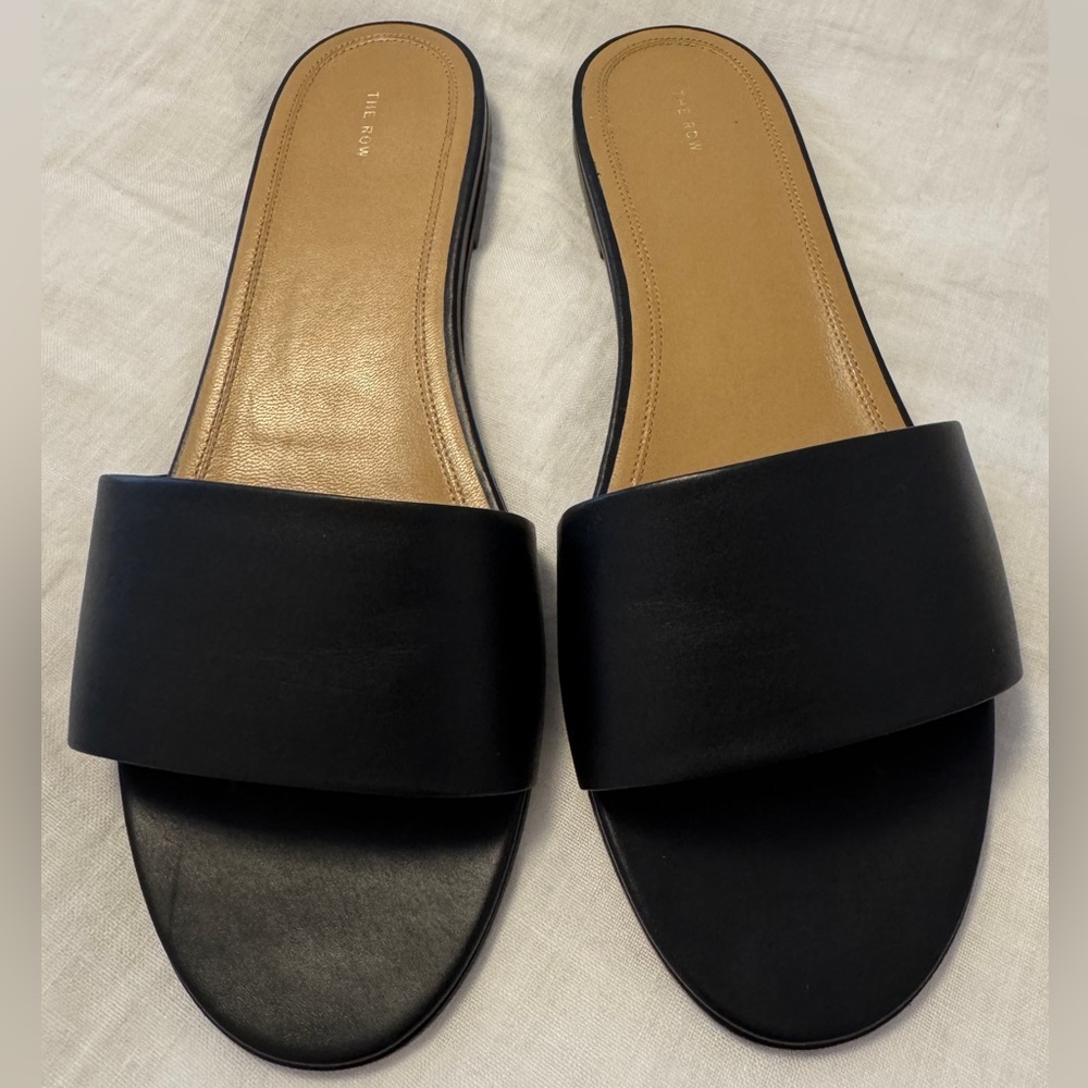 The Row Black Signum Slide Sandals